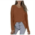 thumbnail image 3 of Scyoekwg Womens Going Out Tops Long Sleeve V-Neck Basic Dressy T-Shirt Blouse Solid Color Lightweight Vintage Fall Clothes Loose Casual Pullover, 3 of 5
