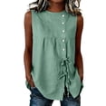 thumbnail image 2 of Inverlee Linen Sleeveless Tank Tops for Women Side Tie Button Decor Loose Fit Blouses Beach Daily Casual Camisoles Green XL, 2 of 7
