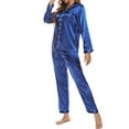 thumbnail image 4 of Wangmeiwg Women's Pajama Sets Satin Sleepwear Set for Women Elegant V-Neck Nightwear Comfortable Homewear Pajama Outfit with Long Sleeves XL Blue, 4 of 5