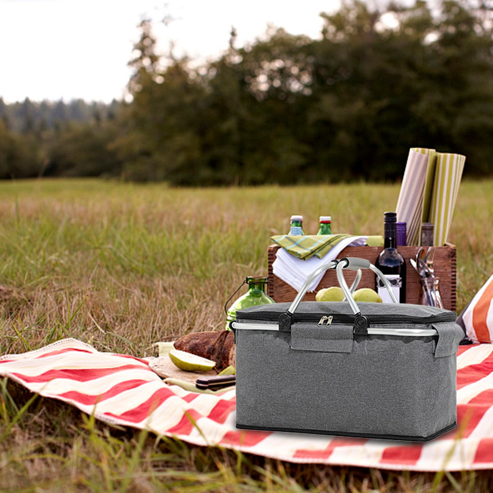 Portable Folding Picnic Basket Cooler Bag Outdoor Picnic Bag