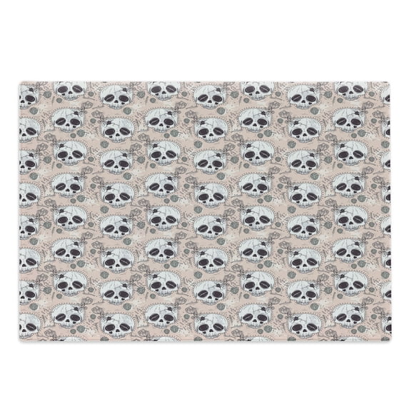Skull Cutting Board, Halloween Traditional Mexican Sugar Day of the Dead Roses Horror Folk Pattern, Decorative Tempered Glass Cutting and Serving Board, Large Size, White Blush Black, by Ambesonne