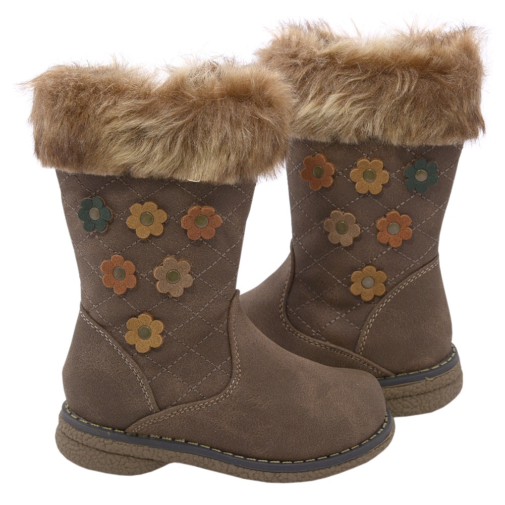 Rachel Shoes Rachel Shoes Tan Multi Flower Faux Fur Fashion Boot