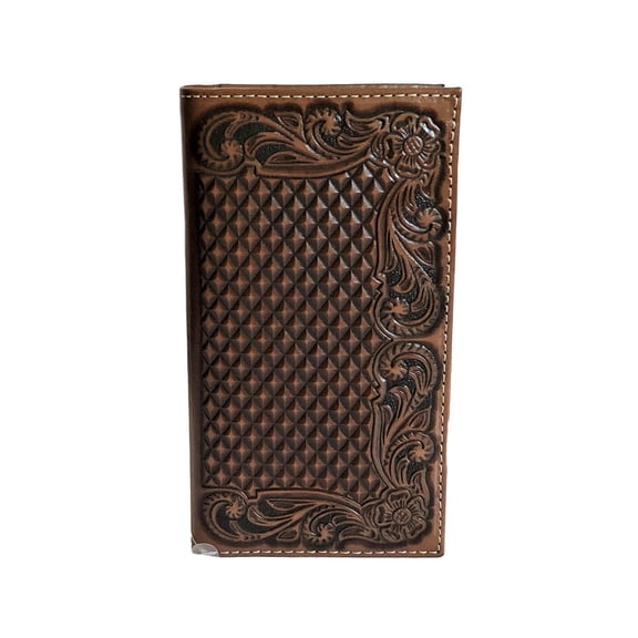 ARIAT Men's Brown Basketweave Floral Embossed Leather Rodeo Wallet