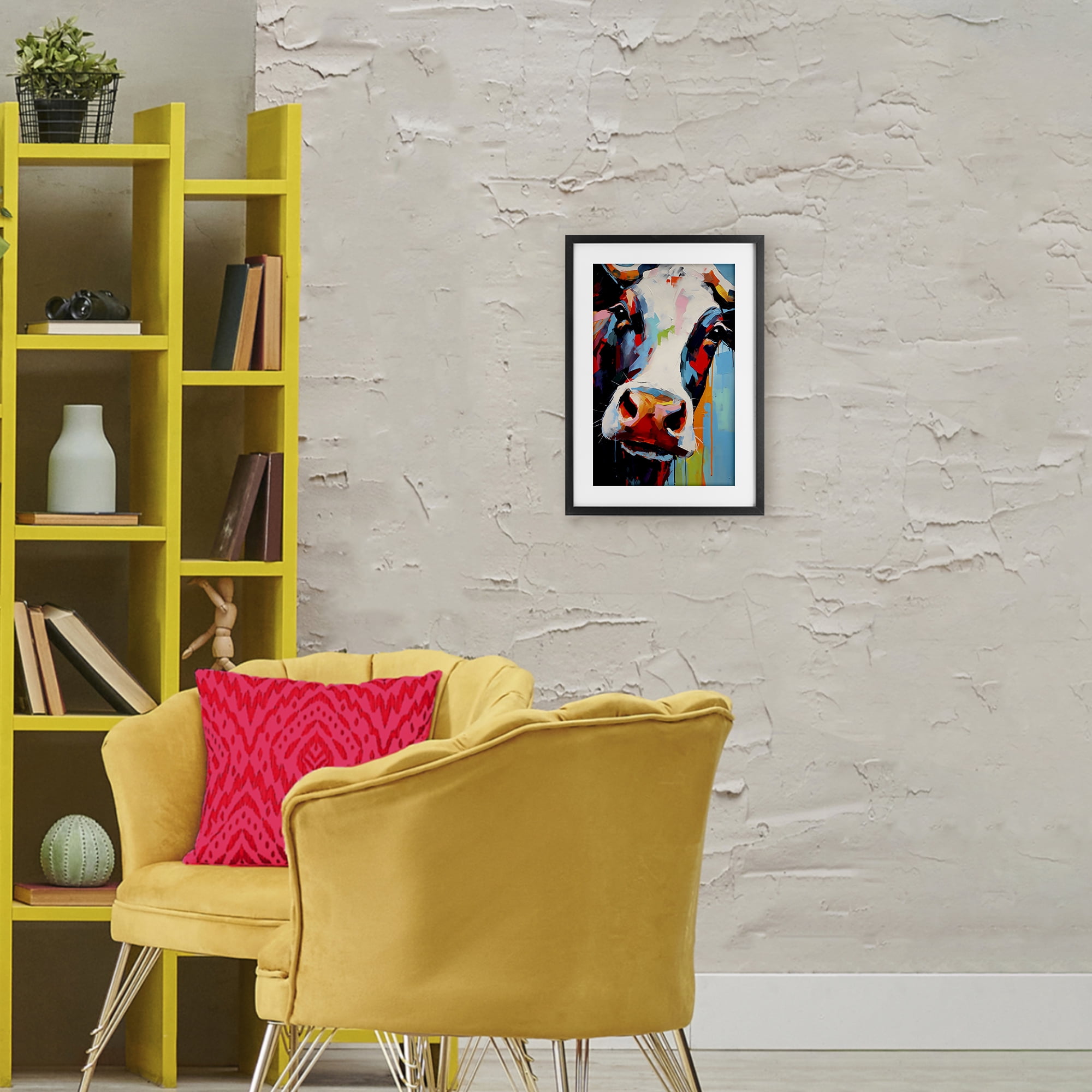 Stupell Industries Cow Of Many Colors Black Framed Print Under Glass, design by Creative Studio