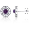 thumbnail image 3 of Arista Created Amethyst and Diamond Accent Flower Halo Frame Stud Earrings in Silver Tone Brass, 3 of 3