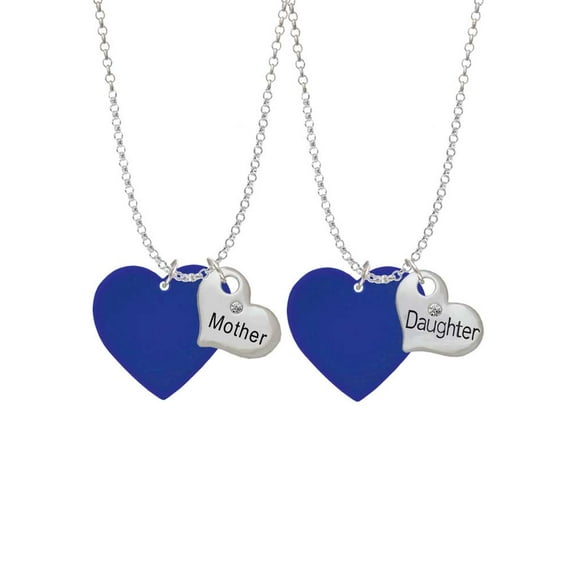 Delight Jewelry Acrylic 1" Navy Blue Heart Mother & Daughter Heart Necklaces (Set of 2), 19" 2"