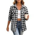 thumbnail image 2 of Edvintorg Jacket Women Plaid Lightweight Long Sleeve Button Down Casual Coat with Pocket Womens Trendy Clothes S-2XL Black, 2 of 6