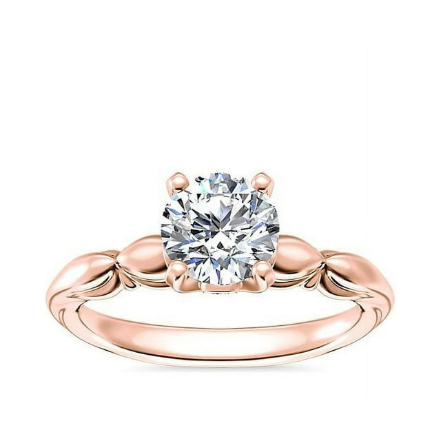 1,15 Ct P.t. Rond Véritable Diamond Superbe Bague de Fiançailles Solitaire pour Femme en Or Rose Massif 14K Taille 3,5