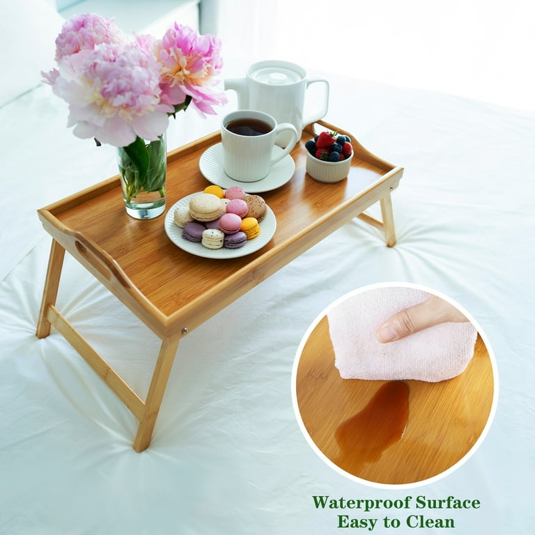 TURSTIN Bamboo Breakfast Tray Table 2 Packs, Folding Legs, Dining