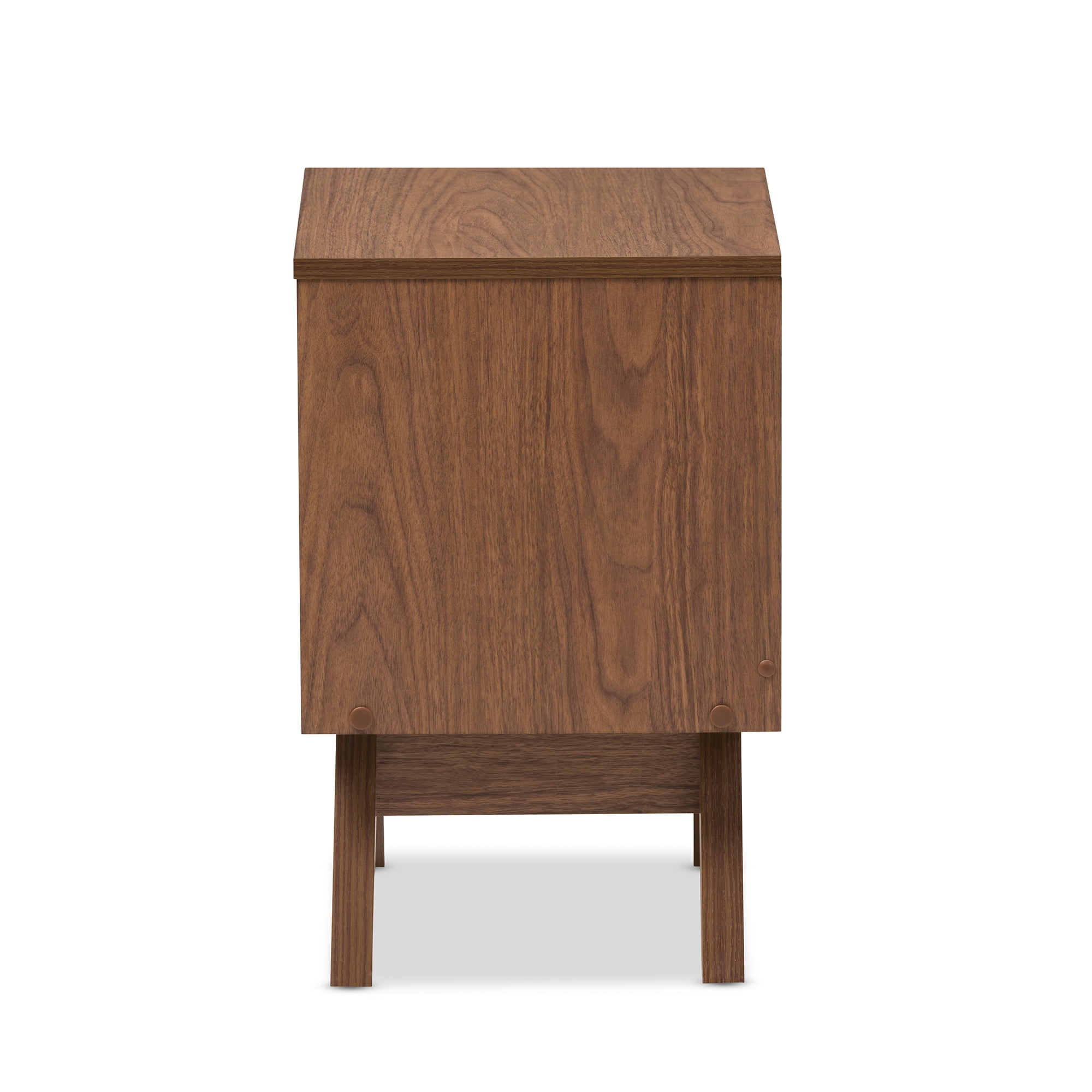 Halfrida Mid-Century Modern White and Walnut Wood 2-Drawer Storage Nightstand by Bellamy Studios