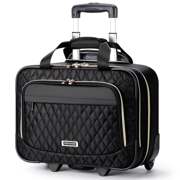 Ponhog Rolling Laptop Bag, 15.6 Inch Rolling Briefcase for Women with Wheels, Carry On Flight Approved Roller Computer Case for Travel Work College Business Wife Mom Teacher, Black