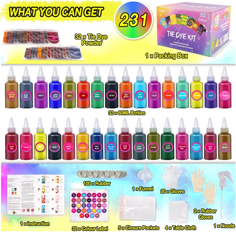 CandWuom Tie Dye Kit, 32 Vibrant Colors, 231-Piece Set photo 4