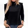 thumbnail image 2 of Ladies' Fashion Solid Color Fleece Ruffled Mock Neck Pullover Waveselvedge Half High Neck Long Sleeve Thickened Top, 2 of 5