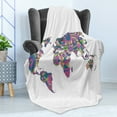 thumbnail image 4 of Wanderlust Soft Flannel Fleece Throw Blanket, Colorful World Map with Flowers Blossoms Floral Art Educational, Cozy Plush for Indoor and Outdoor Use, 50" x 70", Lime Green Fuchsia, by Ambesonne, 4 of 5