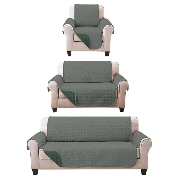 Juego de Protector Cubre Sala Doble Vista Capitonado, Incluye: Protector de Sofá, Love Seat y Sillón Individual GRIS VERDE OSCURO