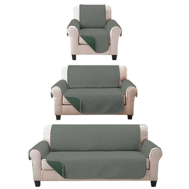 Juego de Protector Cubre Sala Doble Vista Capitonado, Incluye: Protector de Sofá, Love Seat y Sillón Individual GRIS VERDE OSCURO