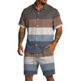 thumbnail image 3 of Migroa Men's 2 Piece Outfits Beach Matching Sets Print Striped Button up Short Sleeve Shirt And Drawstring Shorts Summer Beach Sets Grey Xl, 3 of 5