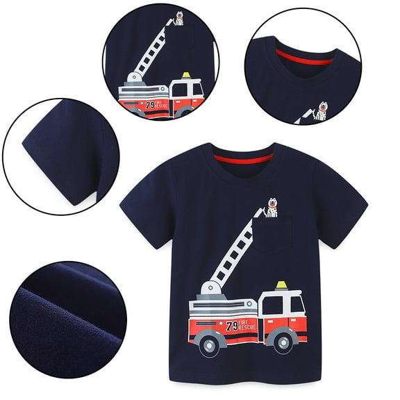WOLLED Kids Baby Boys Crewneck T-Shirt Summer Short-Sleeved Tees Tops Toddler Boys Cartoon Cotton Bottom Shirt for 2-8 Years