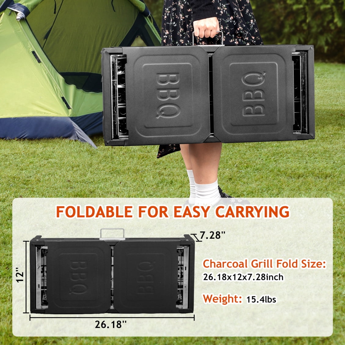 Portable Charcoal Grills, Foldable Kabob Barbecue Grill for Outdoor BBQ/Camping, Hibachi, BBQ Griddle in Garden Backyard Party Picnic Travel Cooking, Black