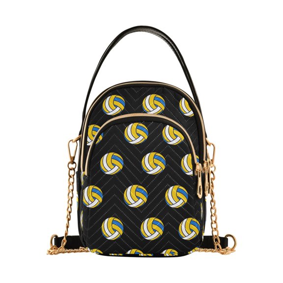 FORMRS Crossbody Bag for Women Quilted Travel Shoulder Cell Phone Purse with Chain Strap Handbag, Black Volleyball Pattern