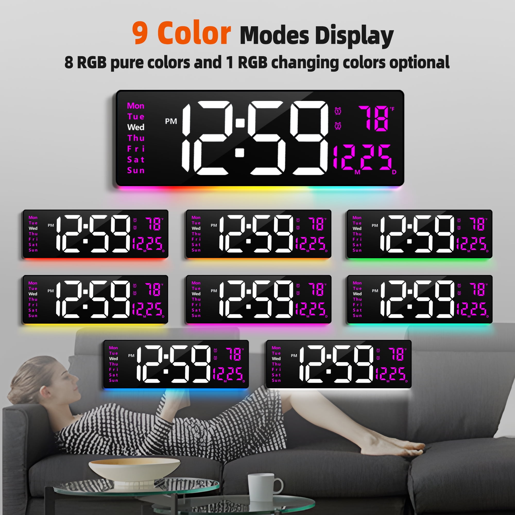 16-inch Large Display Wall Clock with Remote Control, 2 Alarms, Automatic DST, Temperature, Memory Battery for Living Room, Bedroom, Gift for Christmas,Mother's Day, Father's Day
