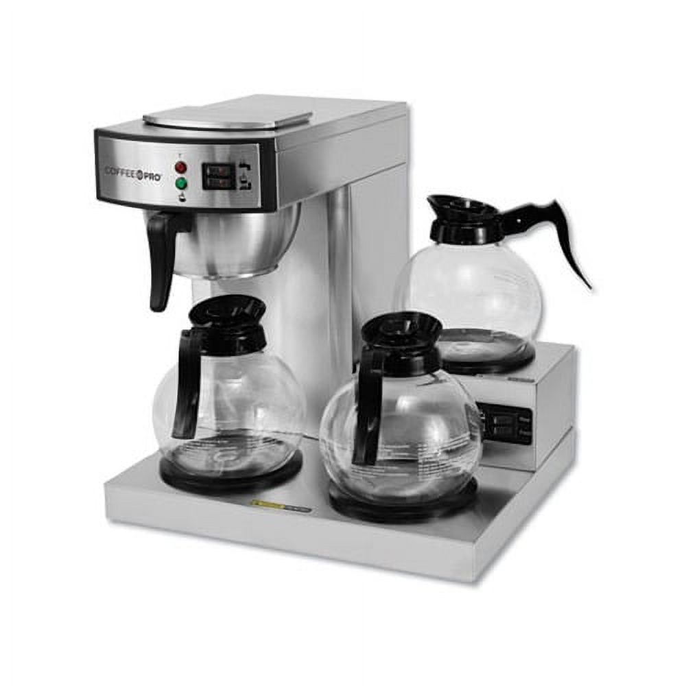 Coffee Pro 3-Burner Commercial Coffee Brewer - 2.32 quart - 36 Cup(s) - Multi-serve - Silver - Stainless Steel, Glass