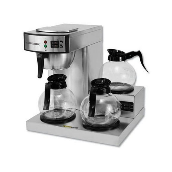Coffee Pro 3-Burner Commercial Coffee Brewer - 2.32 quart - 36 Cup(s) - Multi-serve - Silver - Glass Body