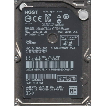HTS541010A9E662, PN 0J38093, MLC DA5747, Hitachi 1TB SATA 2.5 Hard Drive