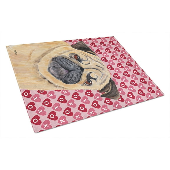 Caroline's Treasures Pug Hearts Love and Valentine's Day Portrait Glass Cutting Board Large