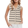thumbnail image 2 of cfhntfmh Women's Striped Sweater Vest Sleeveless V Neck Button down Sweaters Casual Tank Top Outfits, 2 of 7