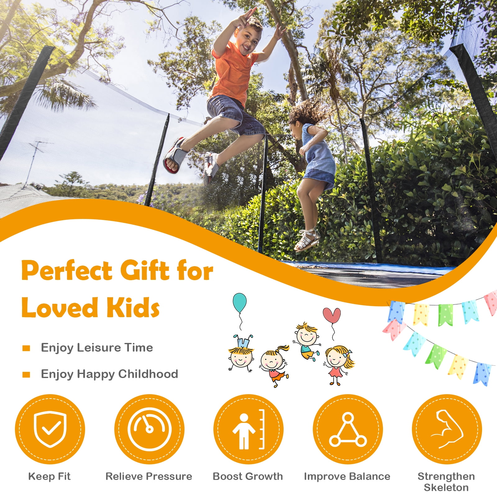 Patiojoy 14ft Trampoline with Safety Enclosure Net & Spring Pad Jumping Mat