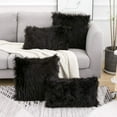 thumbnail image 2 of Juego de 2 fundas de almohada mullidas decorativas negras, nueva serie de lujo, fundas de almohada de piel sintética estilo merino, cojines cuadrados difusos de 20x20 pulgadas, 2 of 7