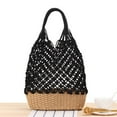thumbnail image 2 of Bolso bohemio de la paja del bolso del cubo del totalizador de la playa del verano para las compras del viaje Negro Macarena bolsos de hombro de paja para mujer, 2 of 7