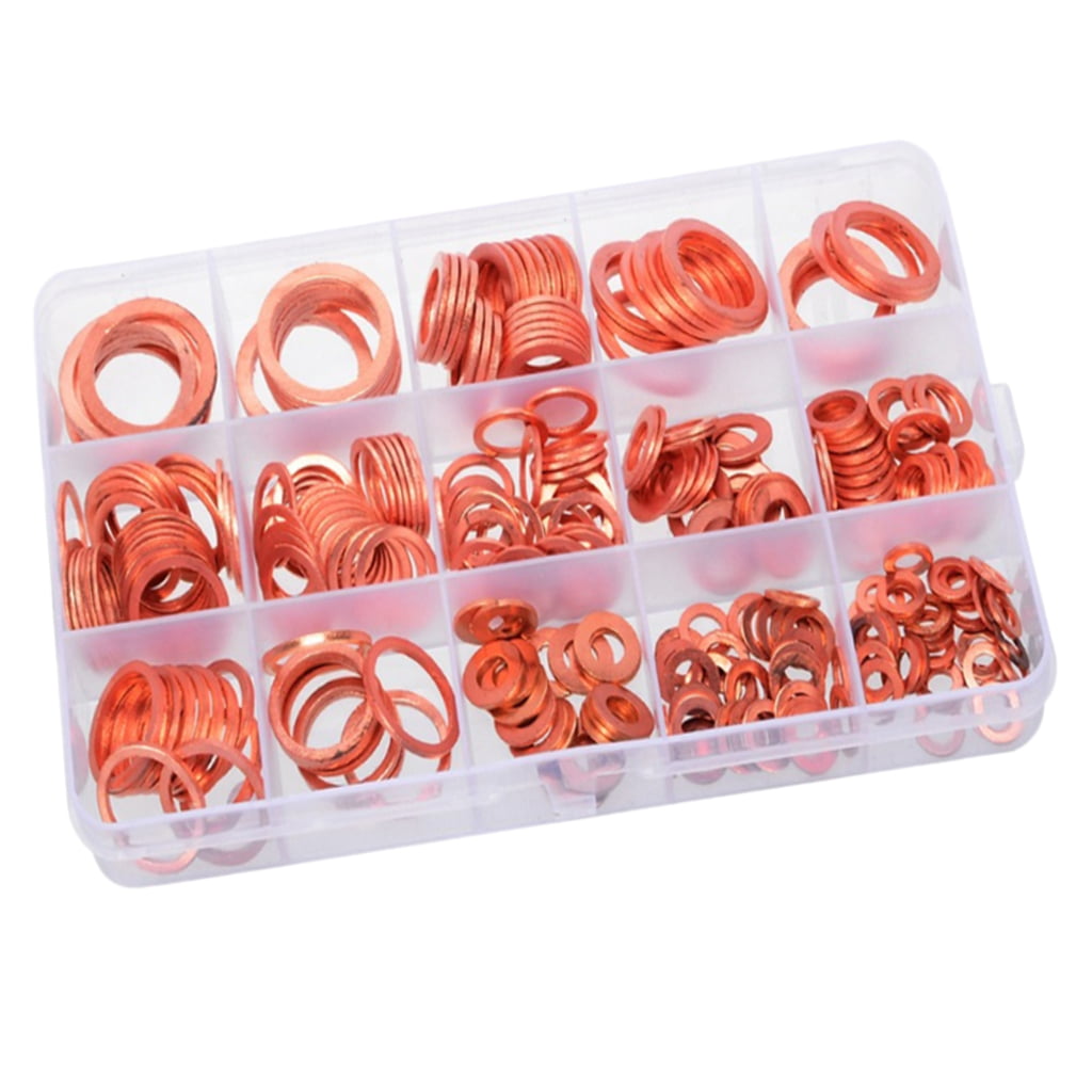 280x Copper Washer Gaskets Assortment Kit Flat Rings Oil Seal Kit 