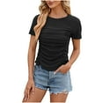 thumbnail image 2 of WREESH Women's Ruched Crop Top Elegant Solid Color Asymmetric Neck Summer Blouse Black, 2 of 5