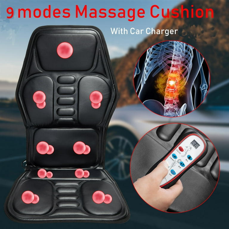 Fannyc 9 Mode Car Chair Massage Heated Vibrating Back Neck Seat Massage Cushion,Adjustable Speed/ Strength/Position/ Shiatsu Kneading Full Body