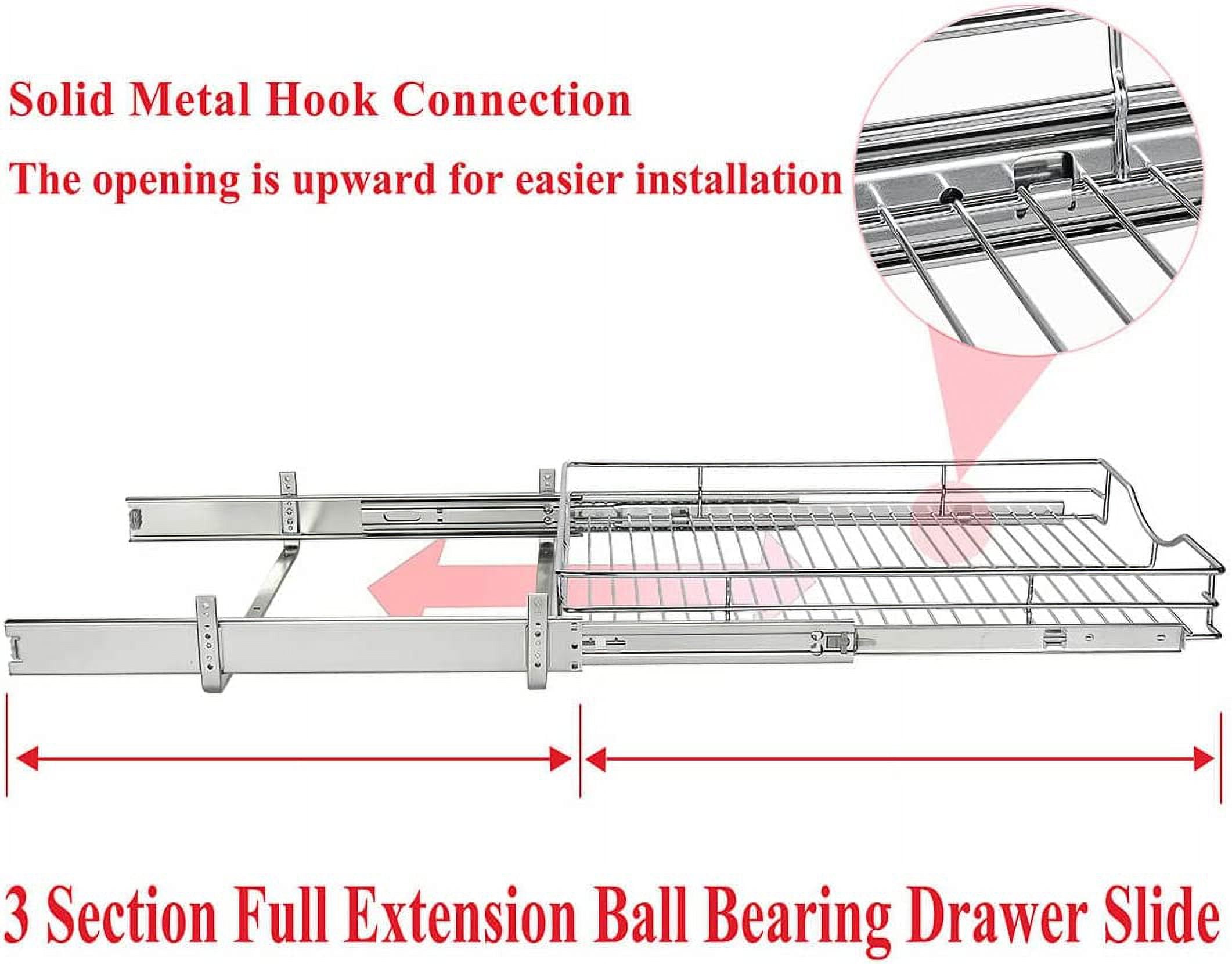 1 Tier Pull Out Cabinet Organizer (14" W x 18" D) Heavy-Duty Metal Sliding Drawer Shelf, Slide Out Wire Basket for Kitchen Cabinets, Pantry, Bathroom, Chrome Finish…