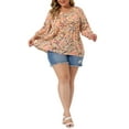thumbnail image 2 of Agnes Orinda Women's Plus Size Babydoll Tops V Neck Floral Lantern 3/4 Sleeve Shirts Peplum Blouses 2X Dark Pink, 2 of 6