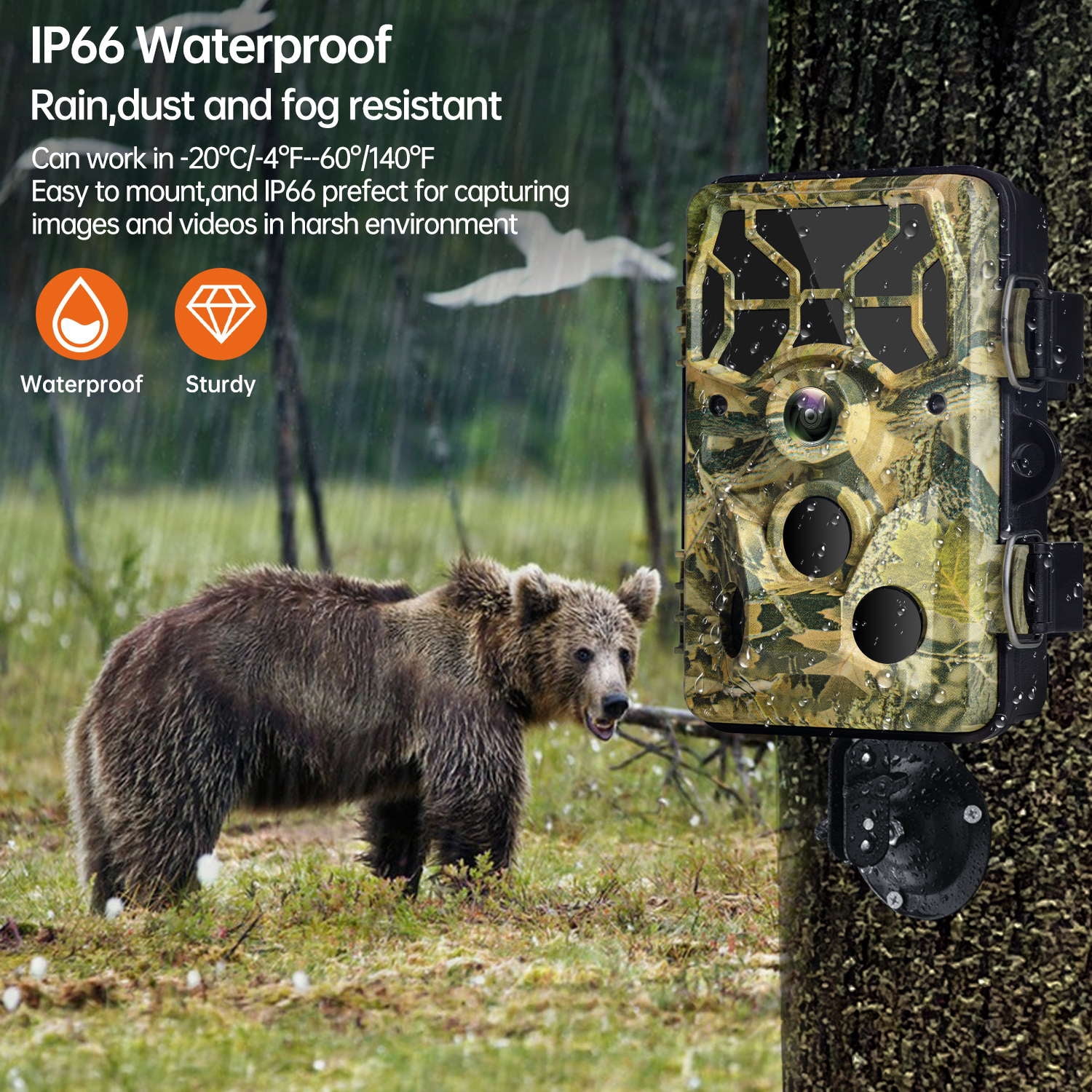 CAMPARK Trail Camera WiFi Buletooth 20MP 1296P Game Hunting Camera Infrared Night Vision Waterproof IP66 Motion Activated 2.4" Color TFT LCD Trail Cam for Wildlife Monitor