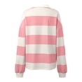 thumbnail image 5 of Women Striped Color Block Polo Sweatshirt Lapel Collared Long Sleeve Oversized Shirt Trendy Spring Clothes (Pink L), 5 of 5