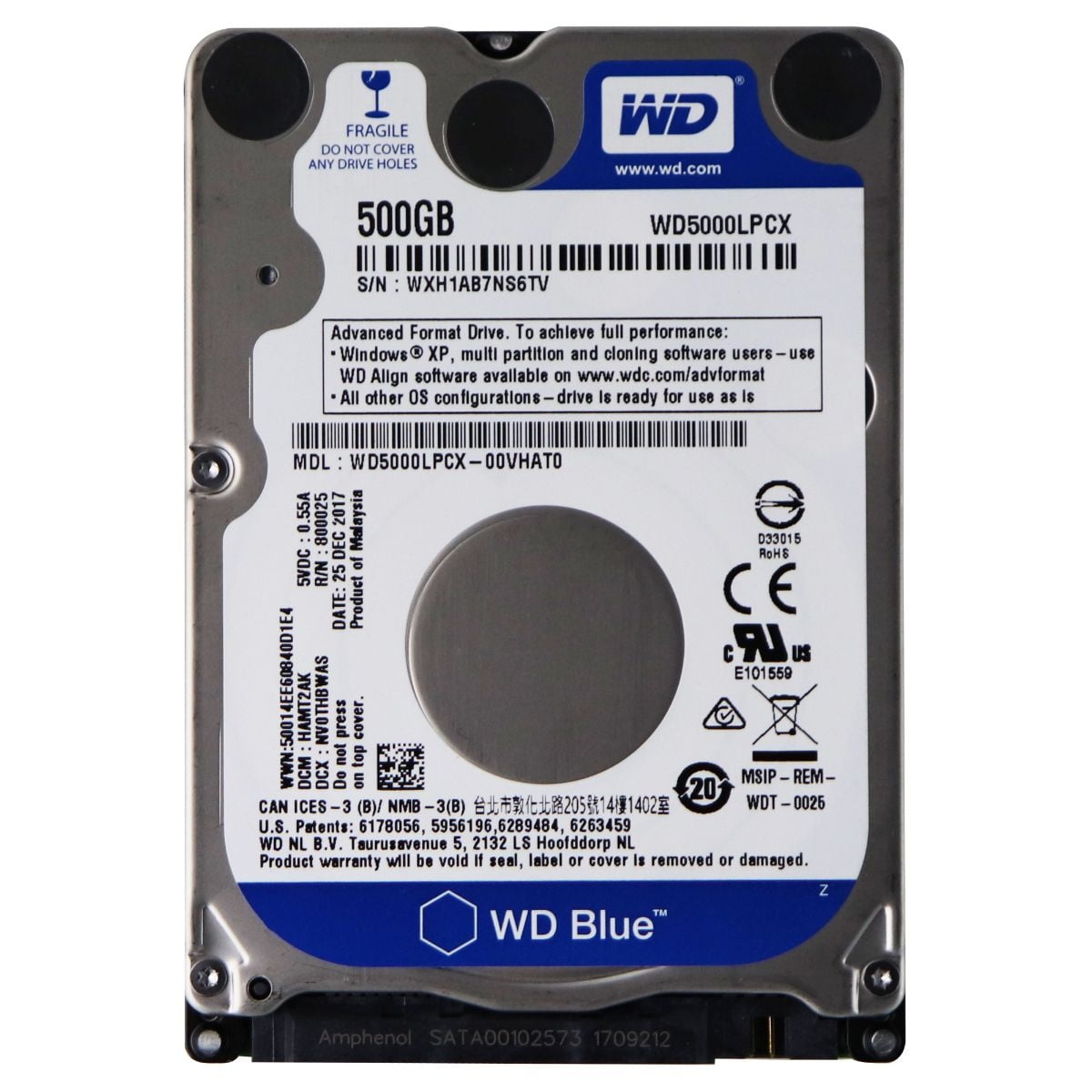 WD Blue 500GB Mobile Hard Disk Drive - 5400 RPM SATA 6 Gb/s 7.0 MM 2.5