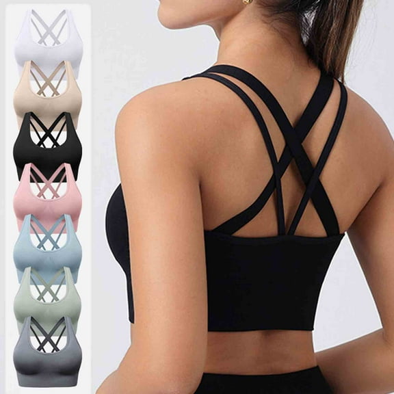 Zpanxa Sports Bras for Women, Plus Size Women's Solid Color Cross Back Sports Bra High Impact Workout Running Yoga Top