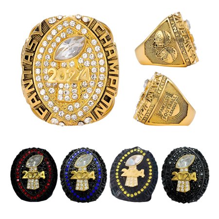DESIGNICE 2026 New Fantasy Football Championship Ring Championship Trophy Ring Award Medal with Wooden Box for Football League Champion