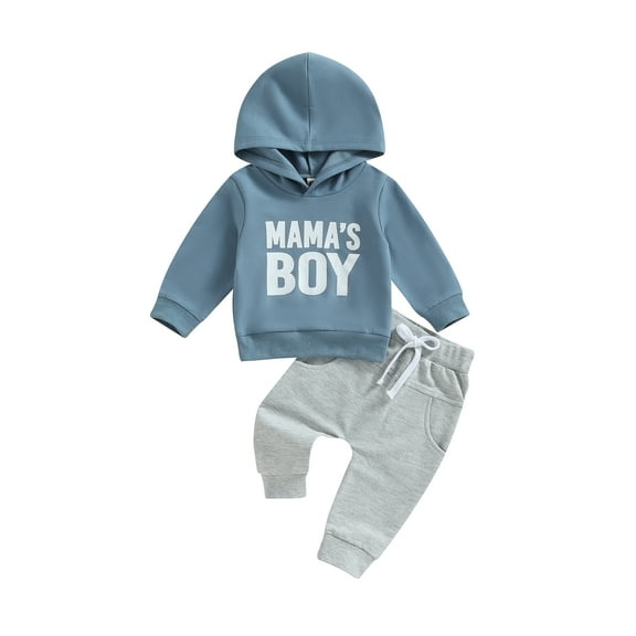 Bagilaanoe 2PCS Toddler Baby Boy Long Pants Set Letter Print Long Sleeve Hoodies Sweatshirt Tops Drawstring Sweatpants 6M 12M 18M 24M 3T Kids Casual Sweatsuits