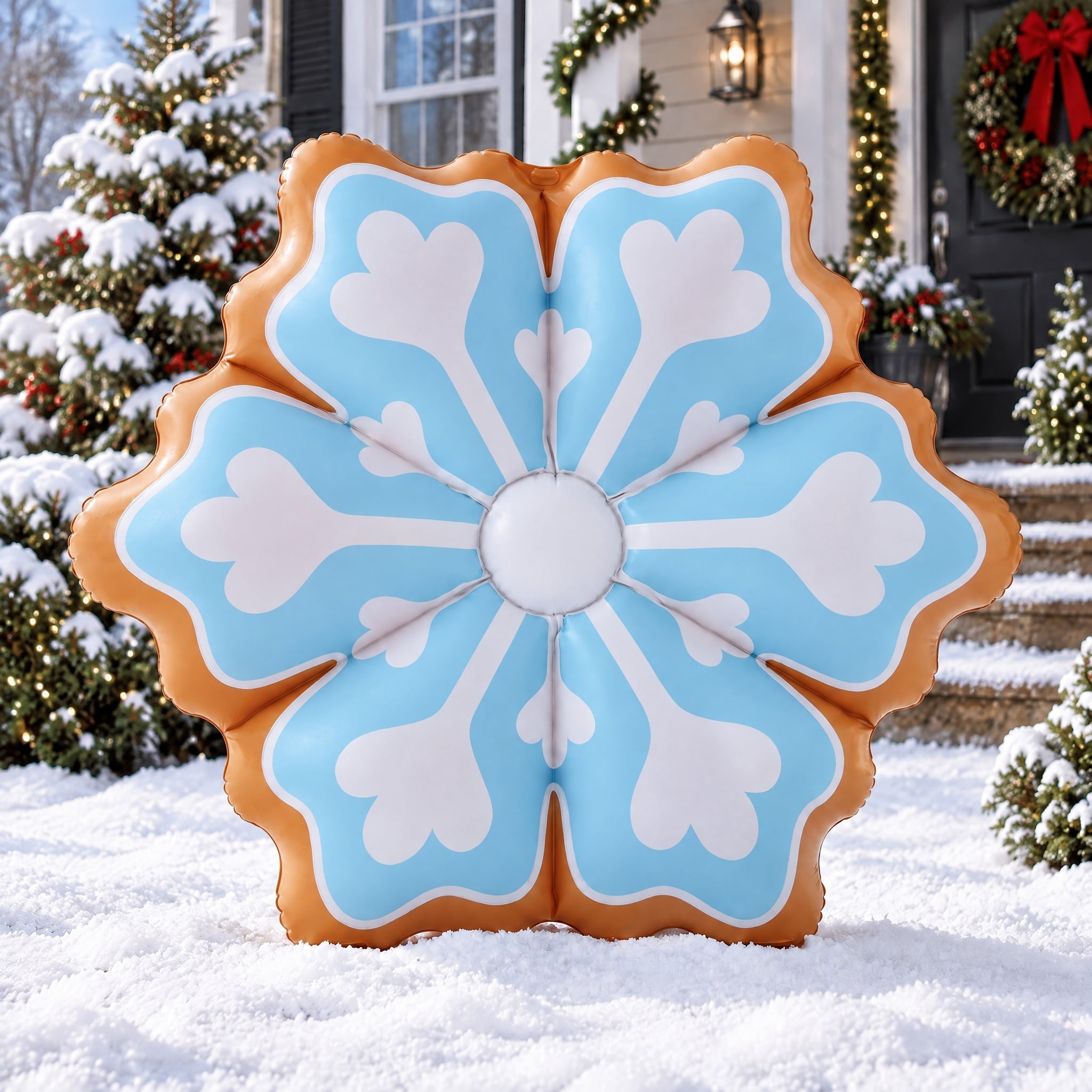 Brown and Blue Blow-Up Snowflake Gingerbread Cookie Christmas Yard Inflatable, 3', by Holiday Time