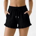 thumbnail image 5 of Women's Solid Color Shorts Liweisiy Drawstring Elastic Waist Ruffled Hem Loose Shorts Summer Casual Classic Shorts Black L, 5 of 7