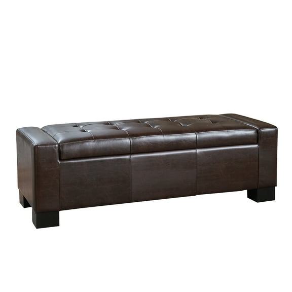 GDF Studio Nadia Contemporary Tufted Storage Ottoman Bench, Brown Bonded Leather and Dark Brown