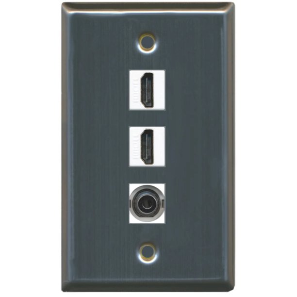 2 Port HDMI 3.5mm Wall Plate Stainless Steel