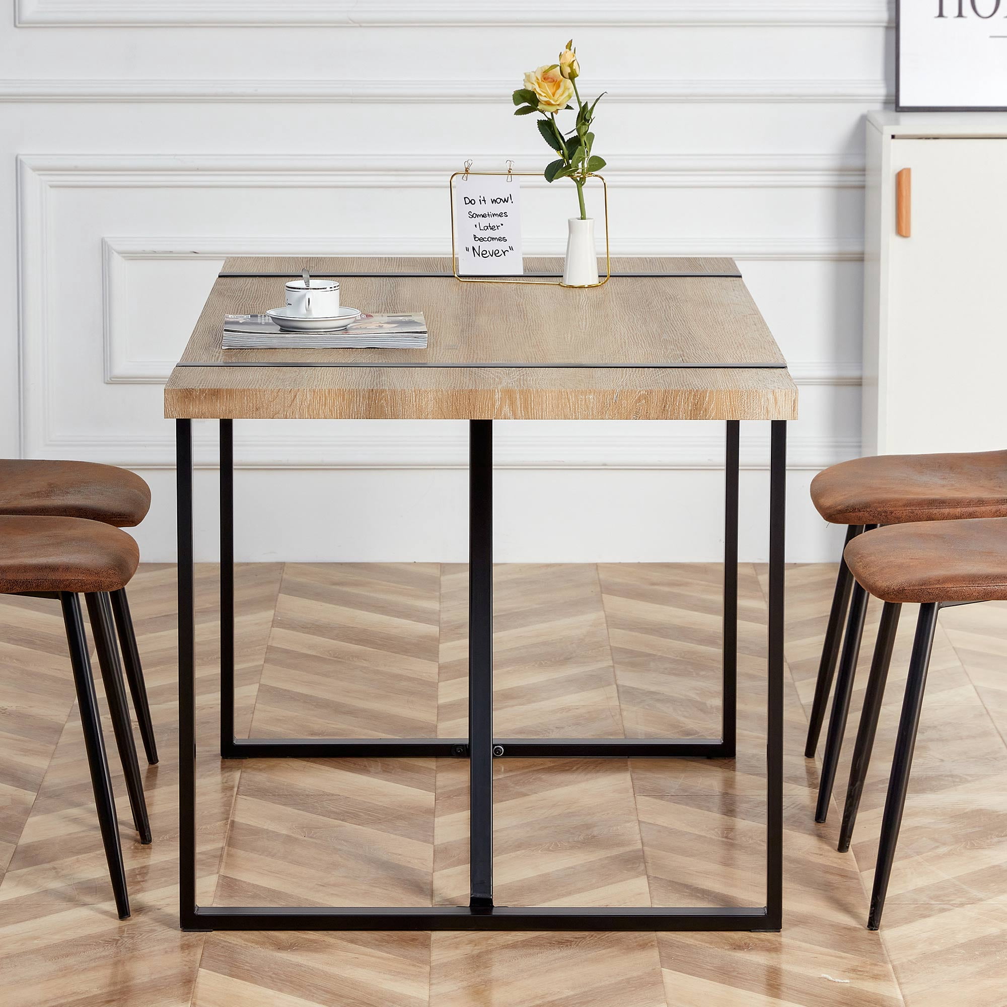 Rustic Industrial Rectangular Wood Dining Table for 4-6 Person 1.5" Thick Engineered Wood Tabletop for Kitchen Dining Living Room