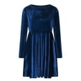 thumbnail image 4 of hotojiny Womens Velvet Cocktail Dress Elegant Cocktail Party Dresses Long Sleeve Comfy Soft Crewneck Flowy Dress, 4 of 7